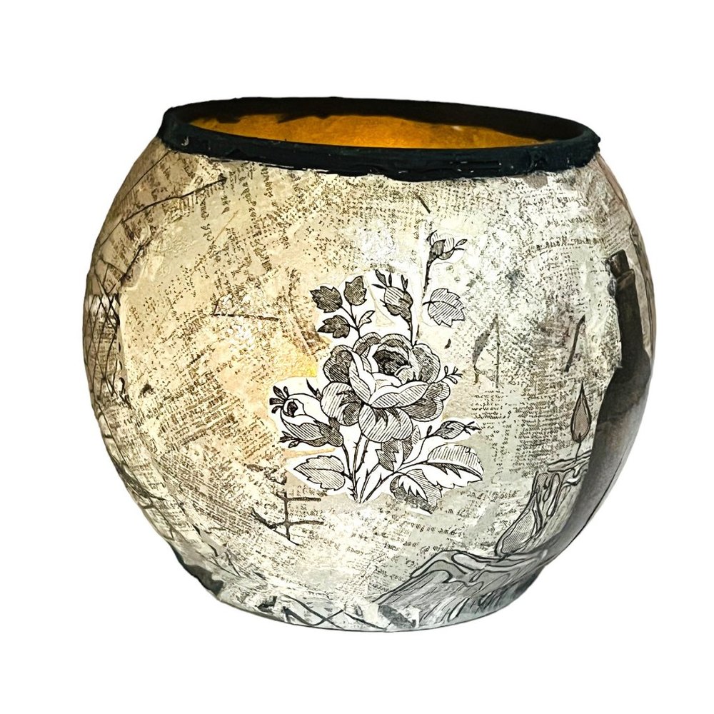 Handmade Halloween Design Glass Dome Candle Holder “Witches Cauldron” Decoupaged - Picture 10 of 13